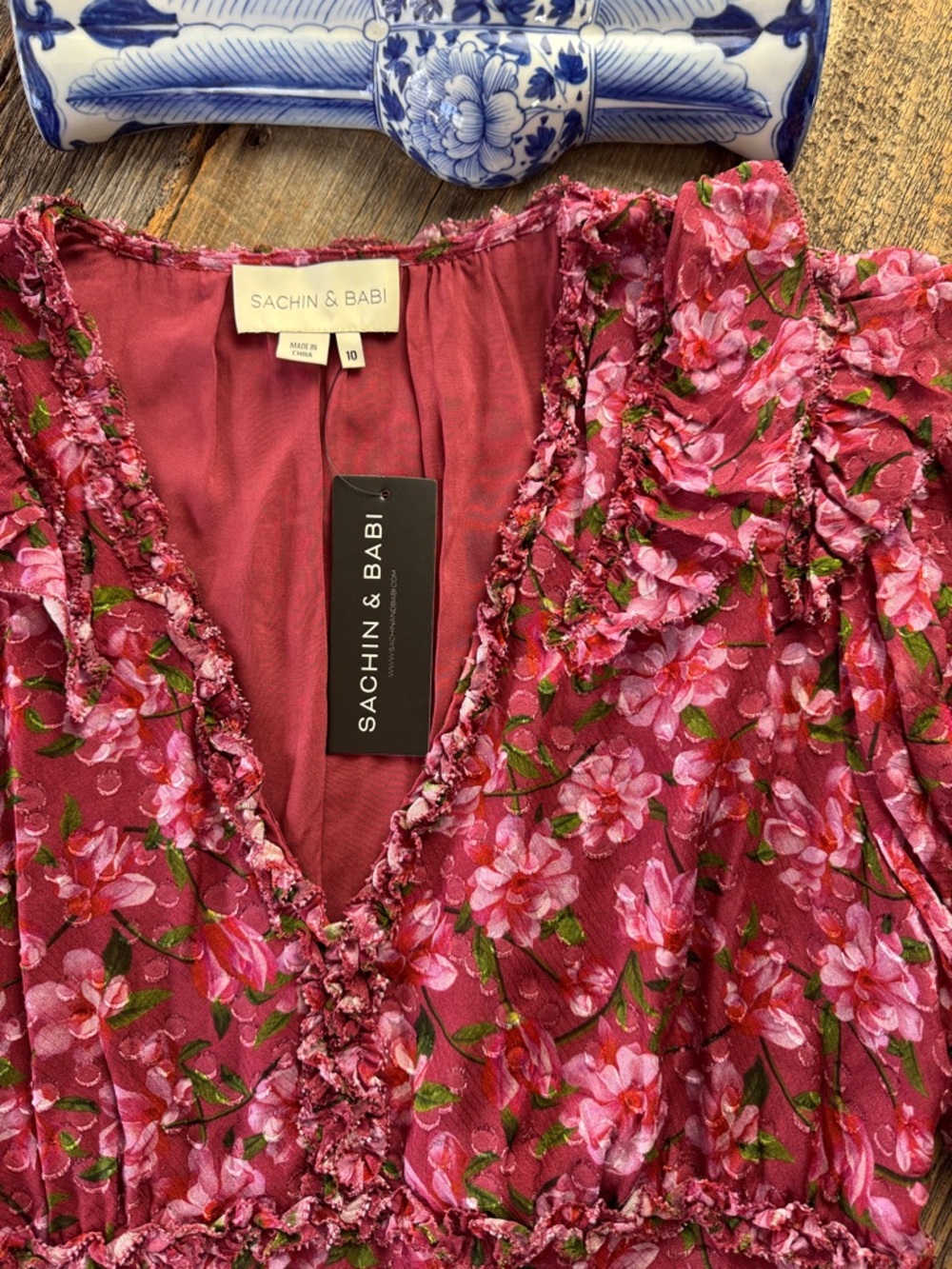 SACHIN + BABI Dress Size 10 Midi Red-Pink Floral - Picture 3 of 13